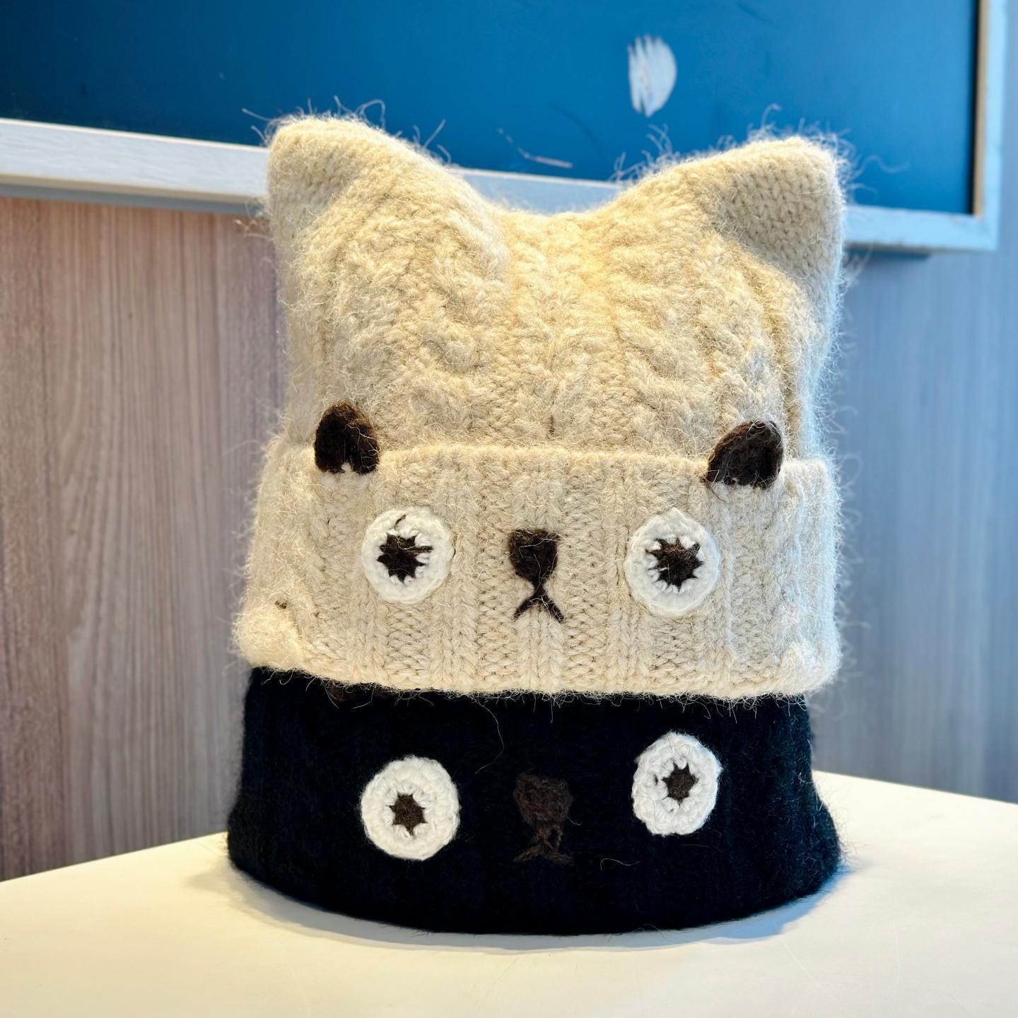 秋冬女猫咪针织堆堆帽显脸小