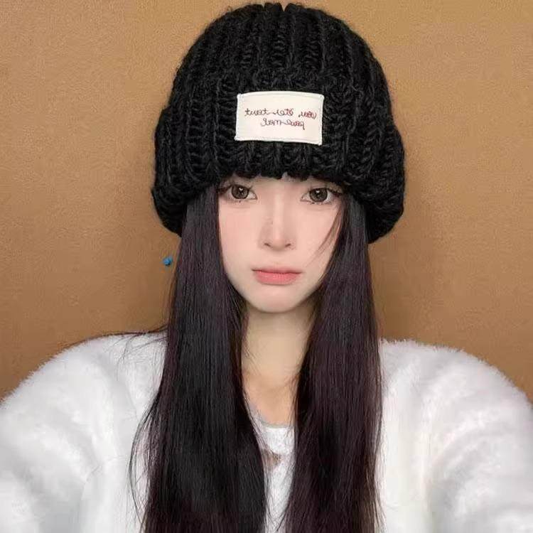 大头围针织帽男士粗毛线洋气好看帽子女显脸小冬天加厚保暖毛线帽