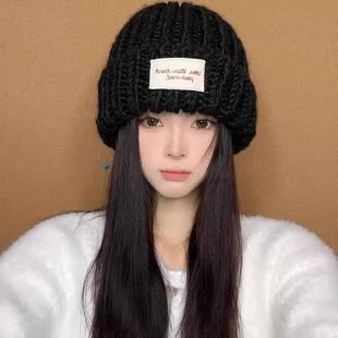 大头围针织帽男士粗毛线洋气好看帽子女显脸小冬天加厚保暖毛线帽