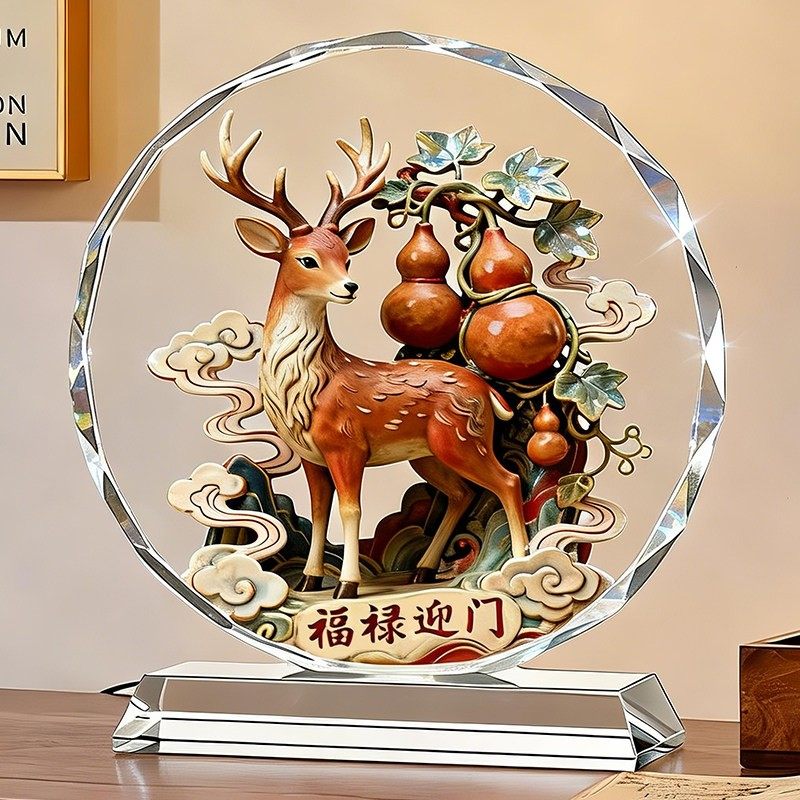 福禄双全招财人造水晶摆件轻奢高档新中式客厅玄关装饰品乔迁新居,家居饰品,桌面摆件,淘宝优惠券,粉丝福利购,淘宝优惠卷