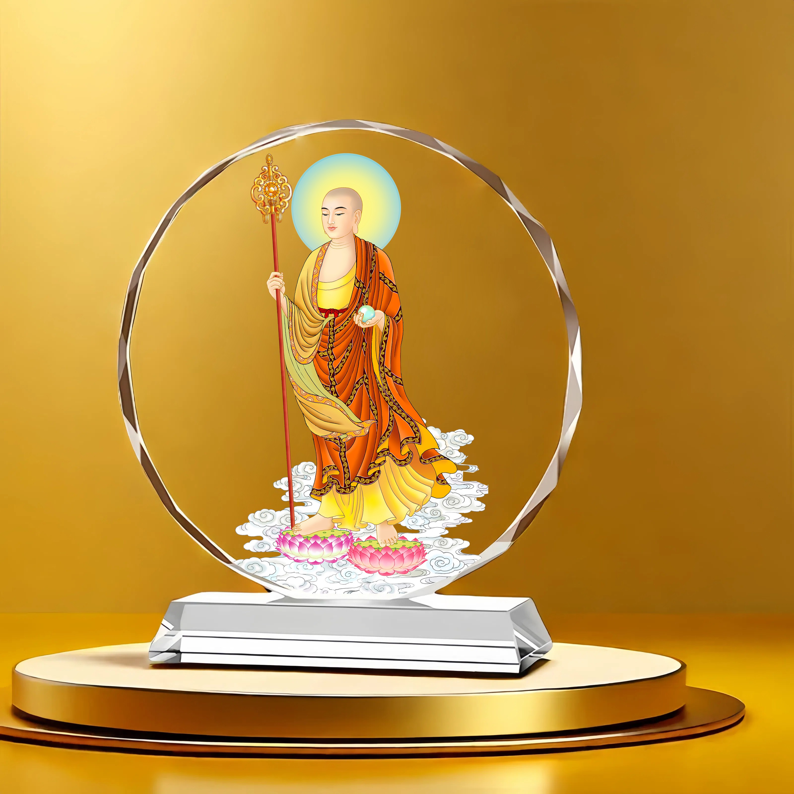 地藏王菩萨佛像水晶摆件供奉家用客厅酒柜电视柜装饰品新中式摆台