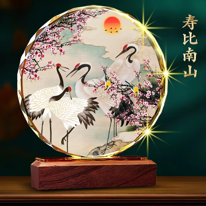 松鹤延年水晶桌面摆件酒店民宿装饰客厅玄关办公室贺寿领导毕业礼