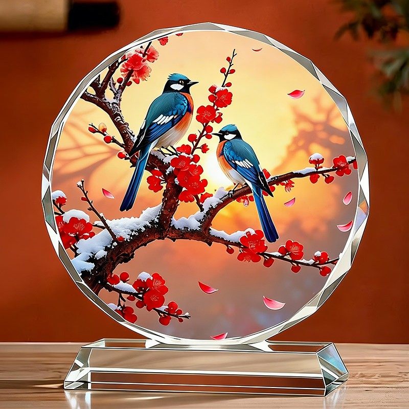 喜上眉梢水晶摆件双喜临门家居客厅玄关装饰桌面乔迁礼物摆台定制,家居饰品,桌面摆件,淘宝优惠券,粉丝福利购,淘宝优惠卷