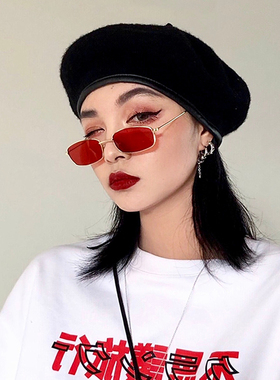 ins原宿复古小方框猫眼太阳镜欧美潮流墨镜个性街拍红色窄框眼镜