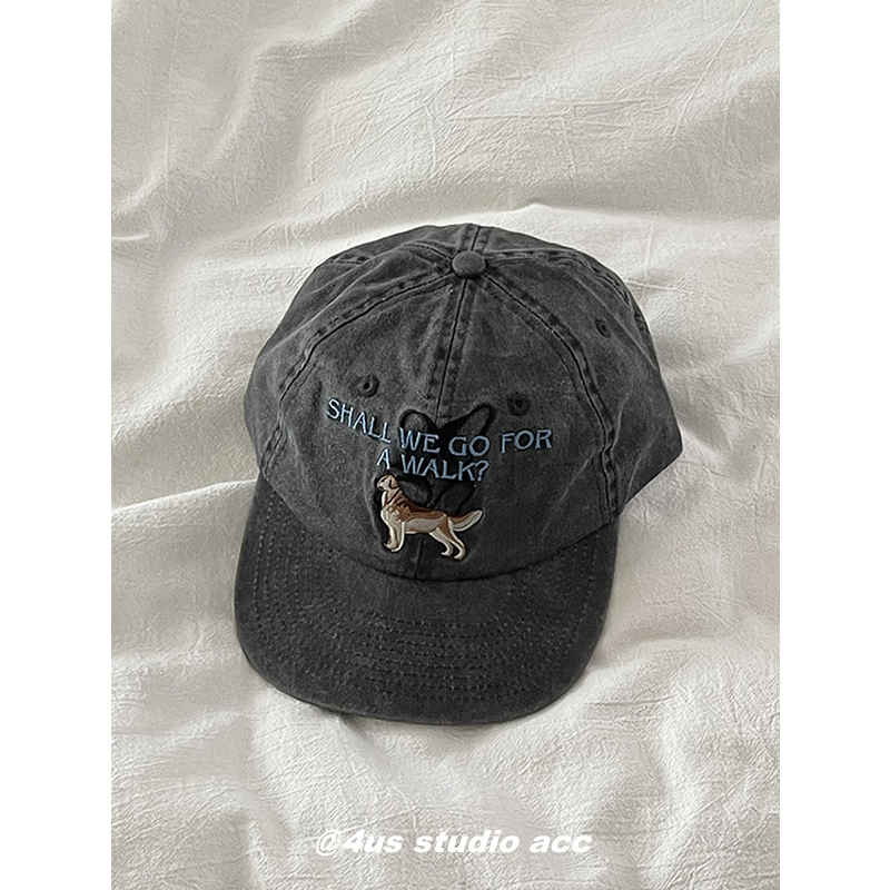 韩国2024新款狗狗刺绣平檐鸭舌帽