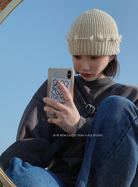 韩国自制山本暗黑系小众破坏毛线针织帽雅痞瓜皮帽圆顶冷帽男女潮