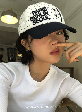 韩国ig博主同款春夏季鸭舌帽女可爱笑脸符号星星波点棒球帽显脸小