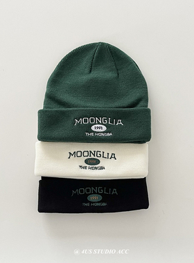 日系复古潮牌针织毛线帽男女同款刺绣字母秋冬季保暖护耳套头冷帽