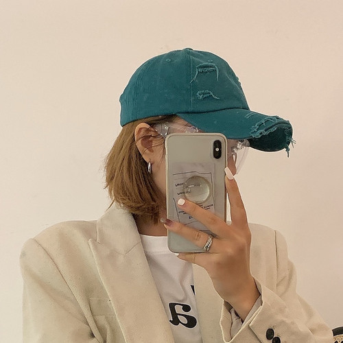 网红街头潮人ins做旧破洞鸭舌帽