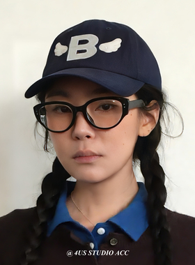 韩系B字母翅膀刺绣棒球帽女休闲复古软顶鸭舌帽显脸小潮流街头风