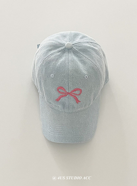 韩国ins博主同款蝴蝶结刺绣鸭舌帽子女复古水洗牛仔棒球帽显脸小