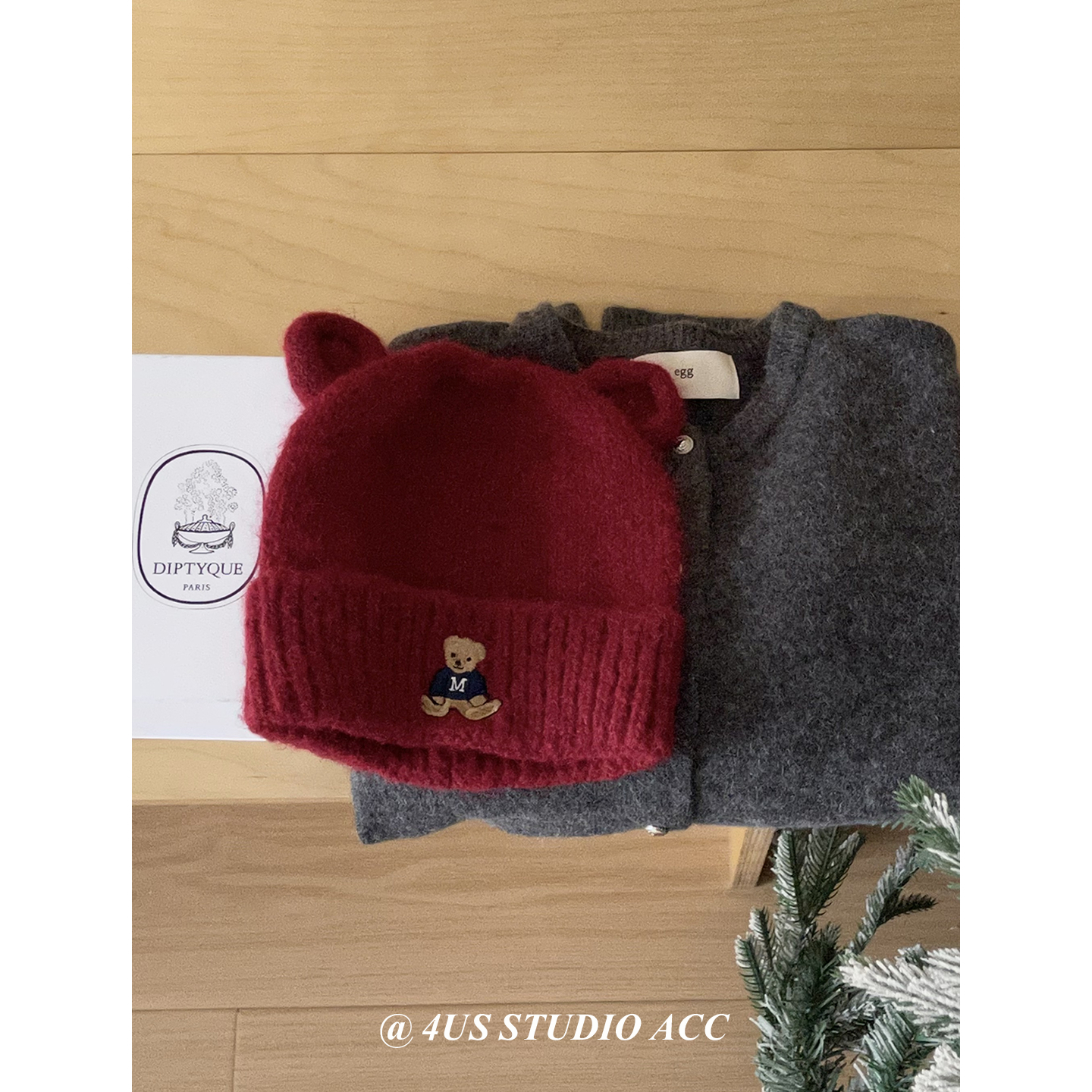 韩版可爱小熊刺绣立体耳朵针织帽