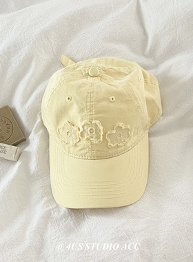 春夏季薄款新款鸭舌帽女韩版花朵刺绣网红款情侣遮阳棒球帽显脸小