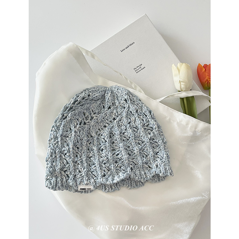 高级感镂空薄款针织包头帽