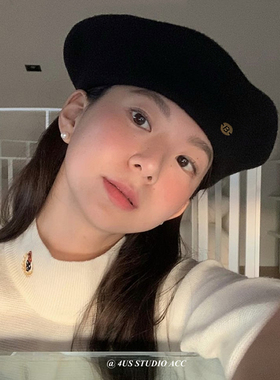 韩版羊毛呢贝雷帽女英伦复古百搭黑色画家帽子显脸小秋冬季蓓蕾帽