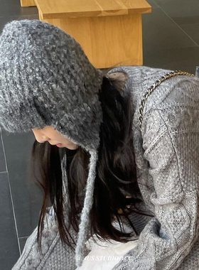 小众韩版渐变羊毛针织飞行帽子女秋冬季保暖护耳辫子雷锋帽毛线帽