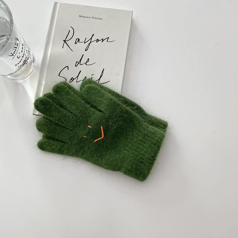 ins秋冬天笑脸软糯兔毛分指手套