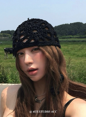 小众设计师款手工钩织镂空包头帽女时髦百搭流苏针织瓜皮帽套头帽