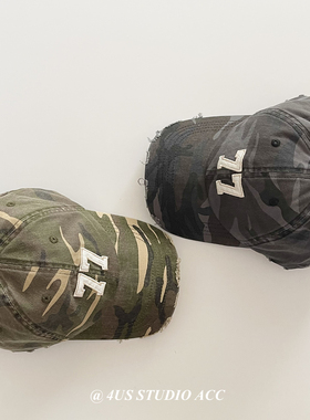 美式复古街头潮牌迷彩棒球帽男女四季百搭软顶情侣鸭舌帽显脸小