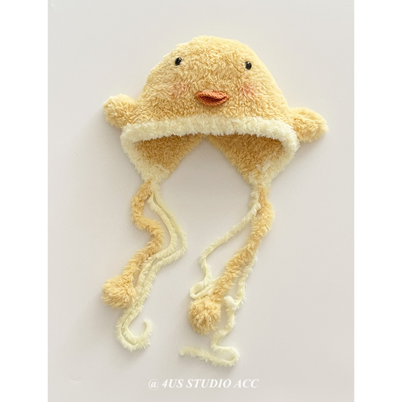 呆萌可爱毛绒小黄鸭套头帽子