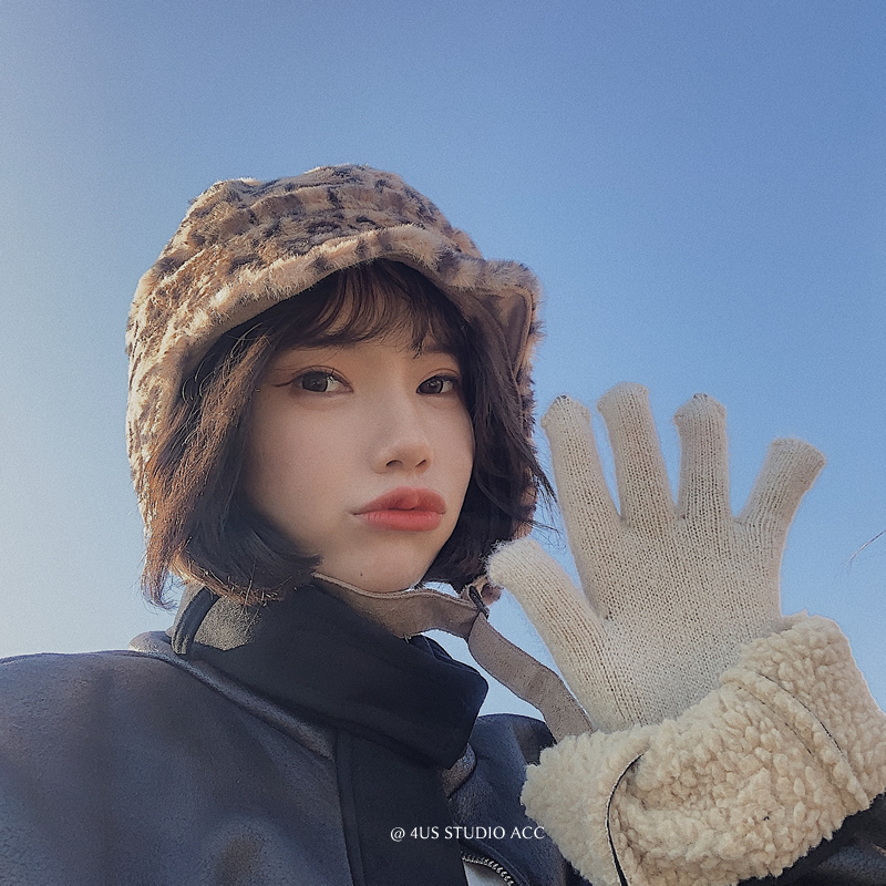 麂皮绒豹纹雷锋飞行员冬天护耳帽