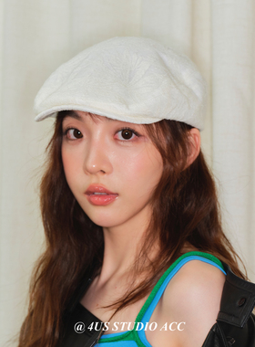 小众高级感白色前进帽女秋季新款羊毛混纺画家帽显脸小鸭舌报童帽