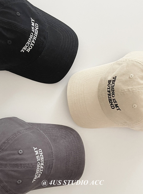 宁艺卓宁宁同款灰色刺绣字母鸭舌帽女2025新款软顶棒球帽男显脸小