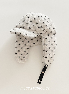 冬季夹棉加厚雷锋帽女韩系氛围可爱感波点保暖骑行防风护耳飞行帽