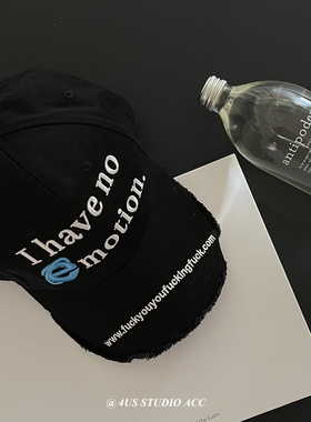 小众街头潮牌黑色棒球帽女恶搞IE浏览器毛边做旧刺绣字母鸭舌帽男