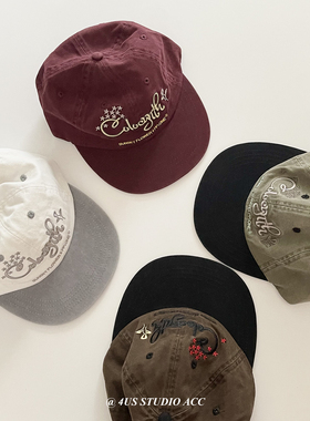 韩国ig博主同款小众拼色刺绣软顶平檐鸭舌帽女韩系氛围感棒球帽潮