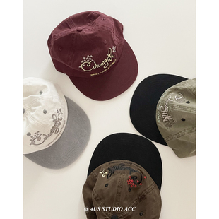 韩国ig博主同款小众拼色刺绣软顶平檐鸭舌帽女韩系氛围感棒球帽潮