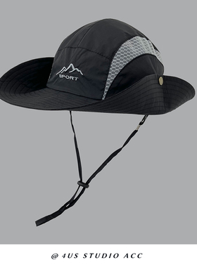 日系拼色速干抽绳渔夫帽子女遮阳防晒户外登山钓鱼帽西部牛仔帽男