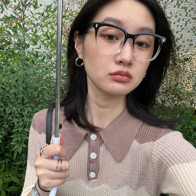 黑色渐变大框眼镜女网红素颜方框防辐射平光平面无度数圆脸百搭男