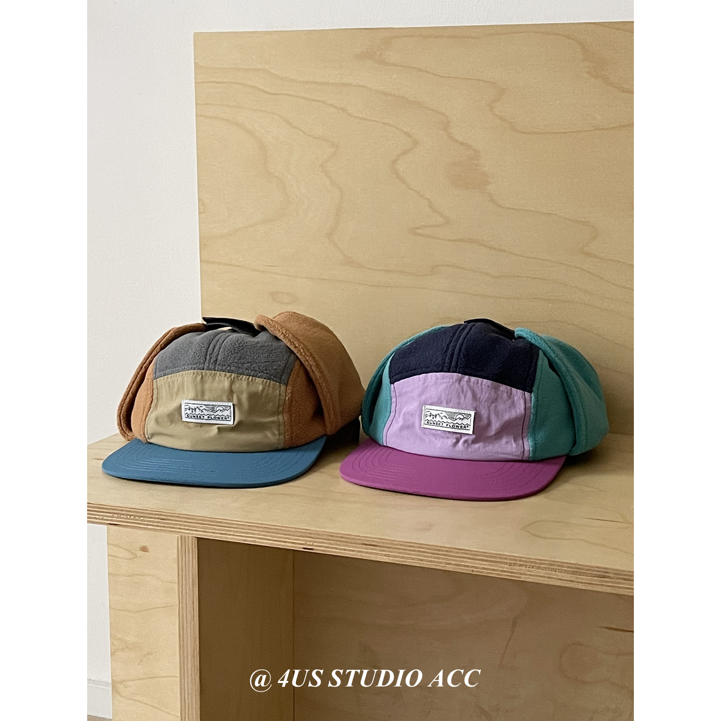 韩版秋冬平檐拼色雷锋帽