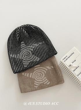 金智羽同款星星毛线帽女酷辣妹街头百搭冷帽护耳包头针织帽显脸小