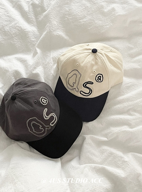 韩国ig博主同款拼色刺绣字母棒球帽男女弯檐软顶情侣鸭舌帽显脸小