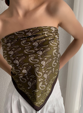 小众文艺腰果花方形丝巾多功能百搭网红造型头巾女发带ins小披肩