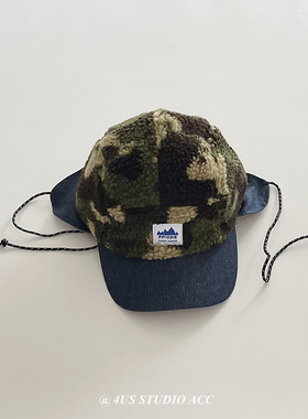 雷锋帽女2024秋冬季新款户外潮牌迷彩拼接鸭舌帽保暖护耳飞行帽男