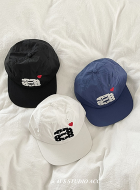 韩国ig博主同款平檐棒球帽女夏季速干透气a爱心刺绣鸭舌帽显脸小