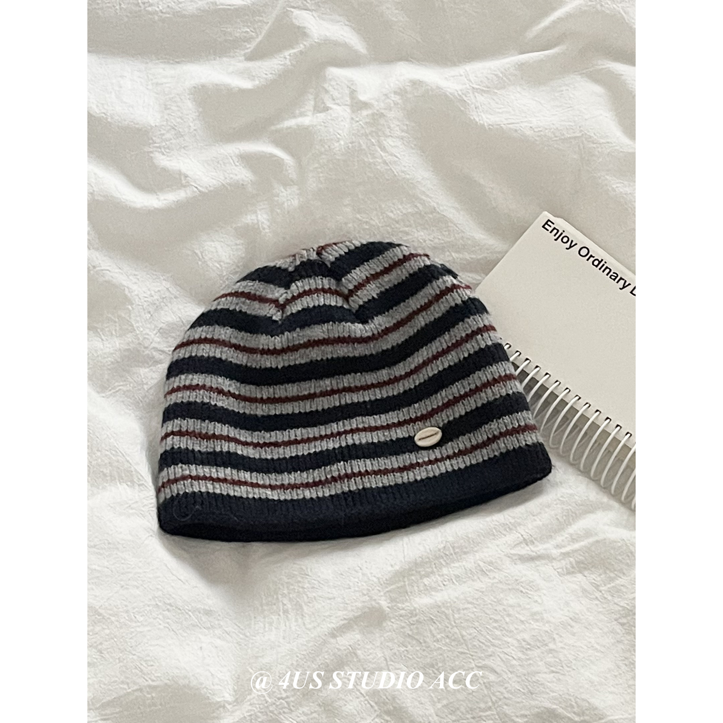 秋冬氛围感撞色条纹针织帽