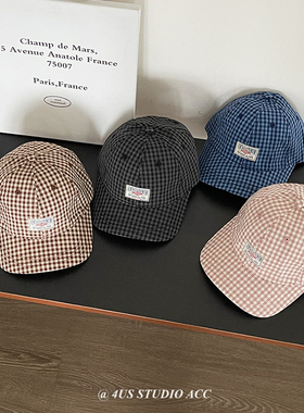 日系复古格纹鸭舌帽女韩版春夏季薄款平檐五片帽街头嘻哈棒球帽潮