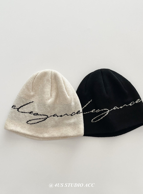 羊毛混纺针织帽男女街头潮牌字母提花毛线帽秋冬户外保暖护耳冷帽