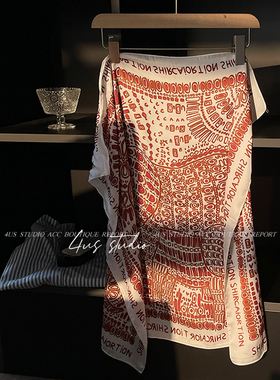 小众复古腰果花方形丝巾百搭网红造型头巾女多功能发带ins小披肩