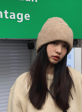 大头围帽子女秋冬季毛线帽韩版潮素颜套头针织冷帽纯色百搭月子帽