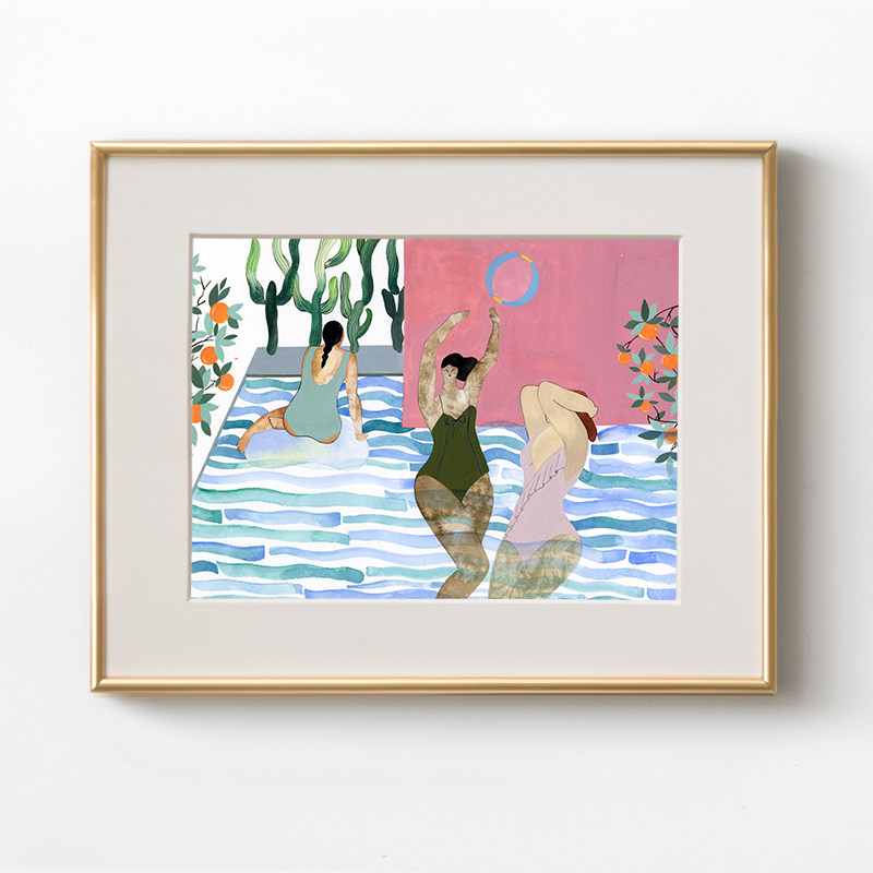 加安加丽签约插画师dann纯手绘装饰画 客厅书房轻奢壁画