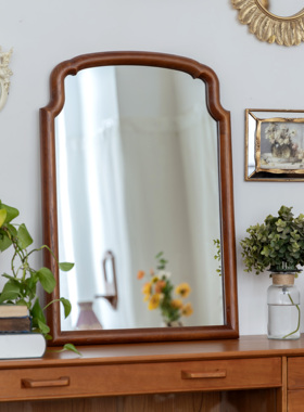 加安加丽欧式复古实木镜子卧室化妆镜壁挂墙面装饰浴室中古梳妆镜