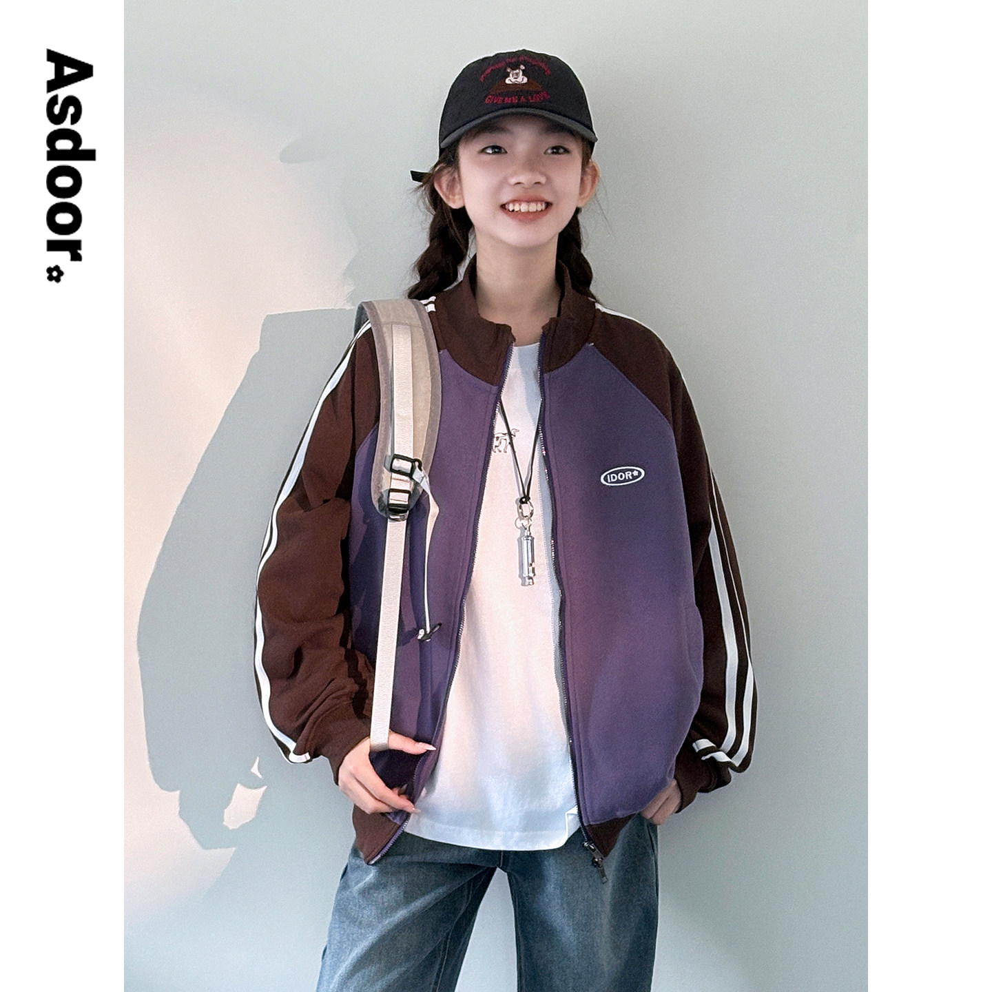 艾上朵女童外套2025秋装新款初高中生休闲撞色拉链衫学生洋气上衣