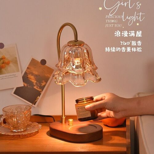 实木香薰灯融蜡灯法式复古卧室床头灯生日礼物氛围台灯出口品质