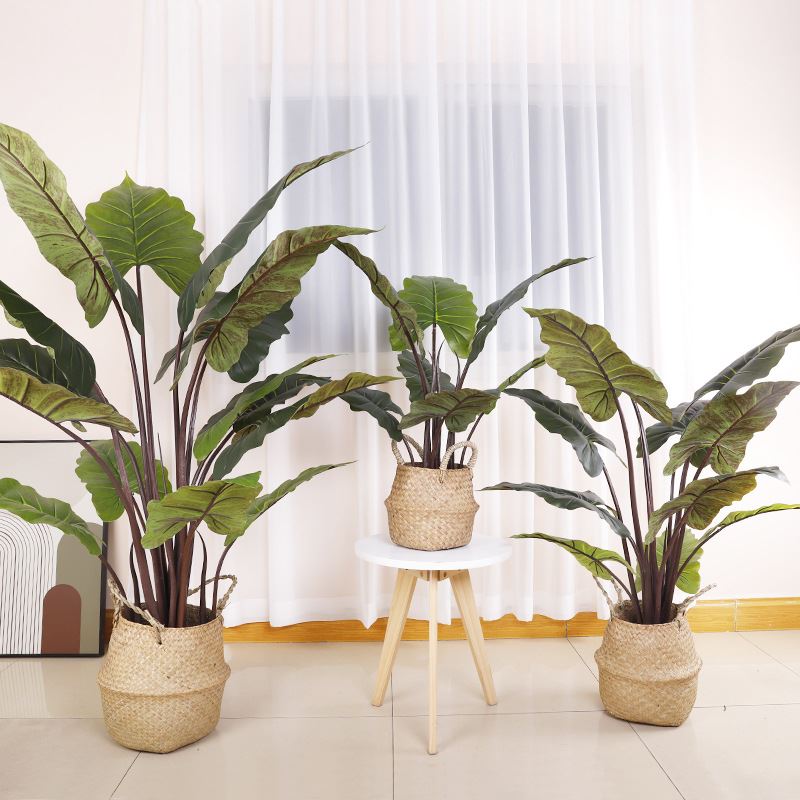 欧丽菲北欧仿真绿植彩虹芋叶树大型网红塑料落地植物摆件装饰盆栽