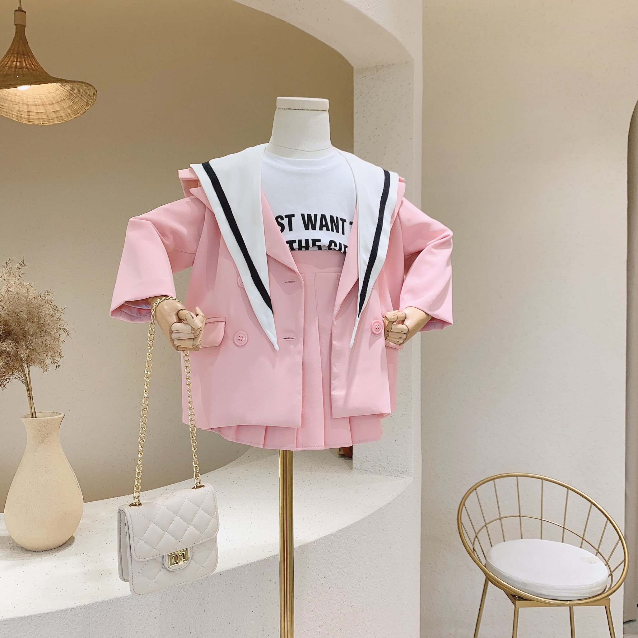 品牌童装2020秋季新品女童海军风披肩西装外套半身百褶裙两件套装